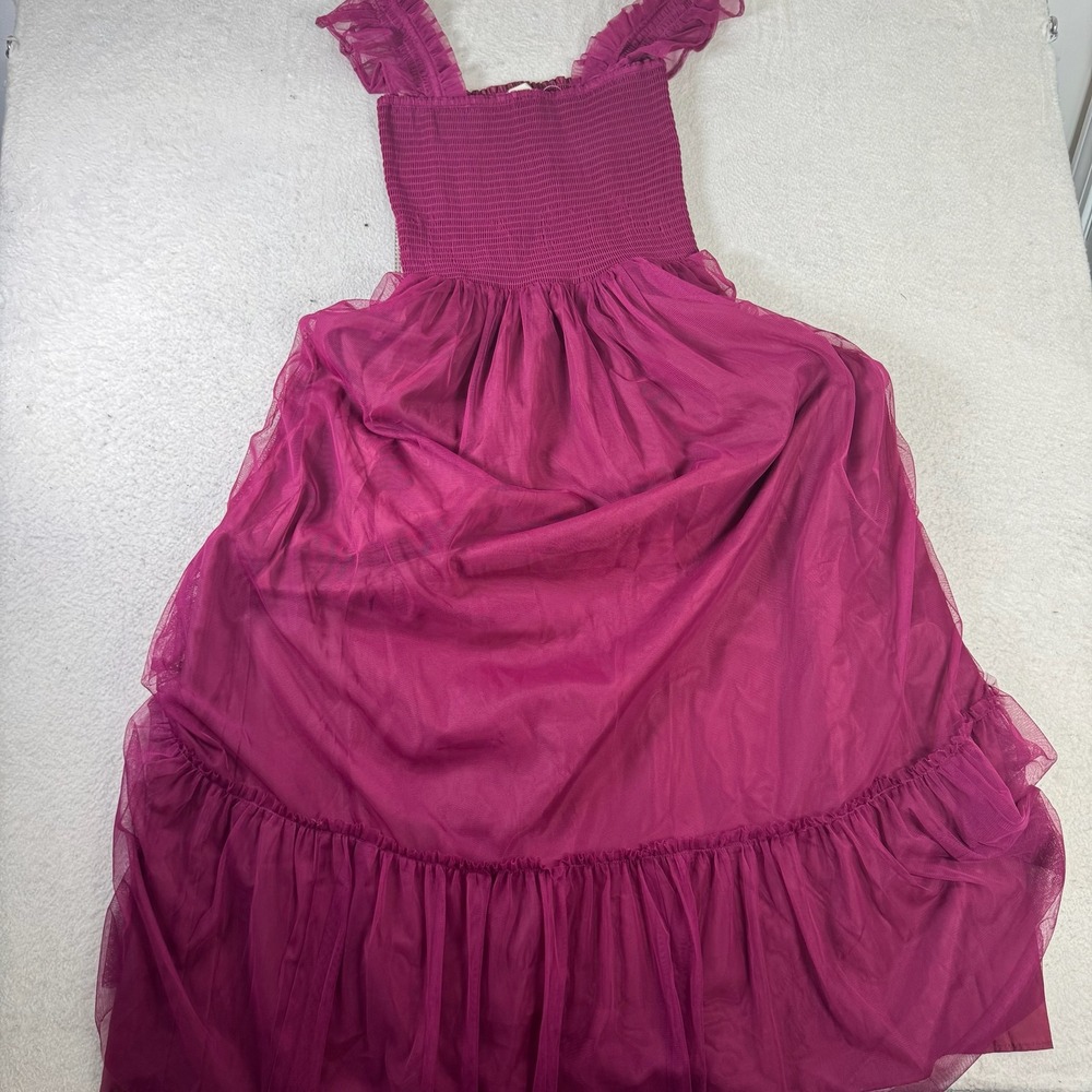 Melloday Tulle Maxi Dress Womens Small Magenta NWT Smocked Ruffle Romantic